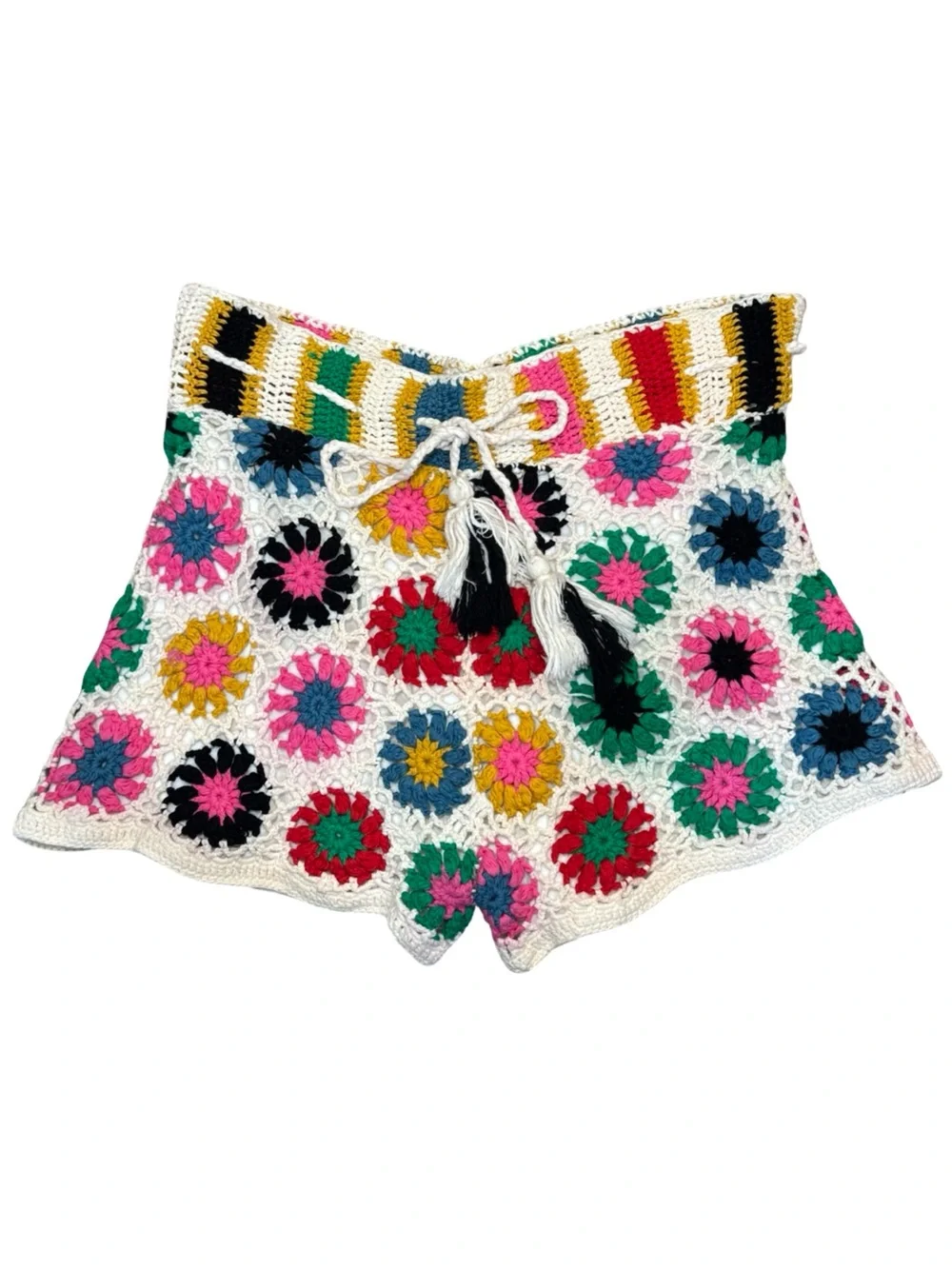 FARM Rio Crochet High-Waist Shorts with Multi-Color Floral Motifs, Large, NWOT - Picture 10 of 11